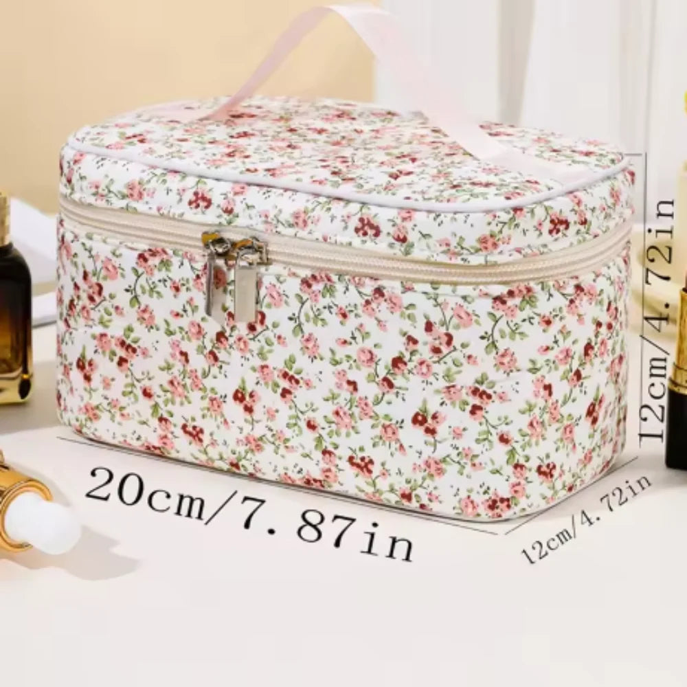 1PC Floral Makeup Bag Portable Simple Square Makeup Storage Bag Travel Toiletry Bag Qme