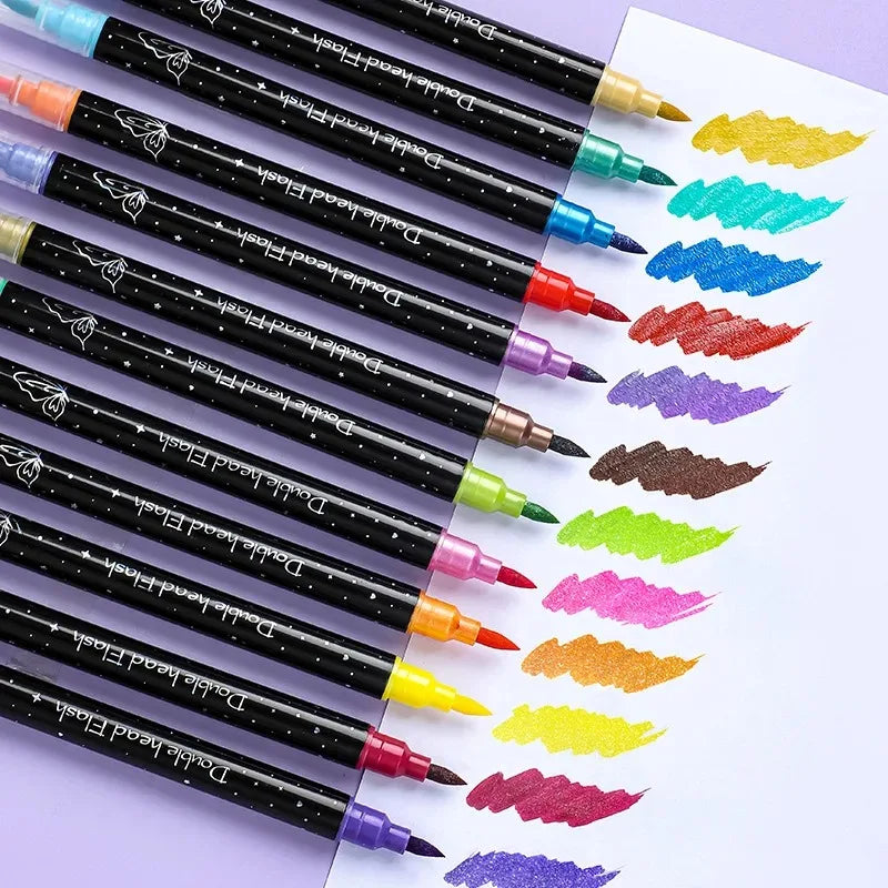 6-24 Pcs Double Tips Glitter Acrylic Markers Paint Pens Sparkly And Shiny for Rock Painting Stone Ceramic Glass Wood Fabric Qme