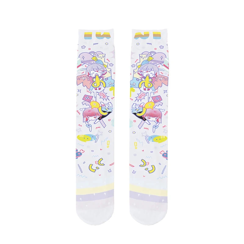1 Pair Women Mid-tube Stockings Cartoon Anime Personality Printed Qme style6 One Size
