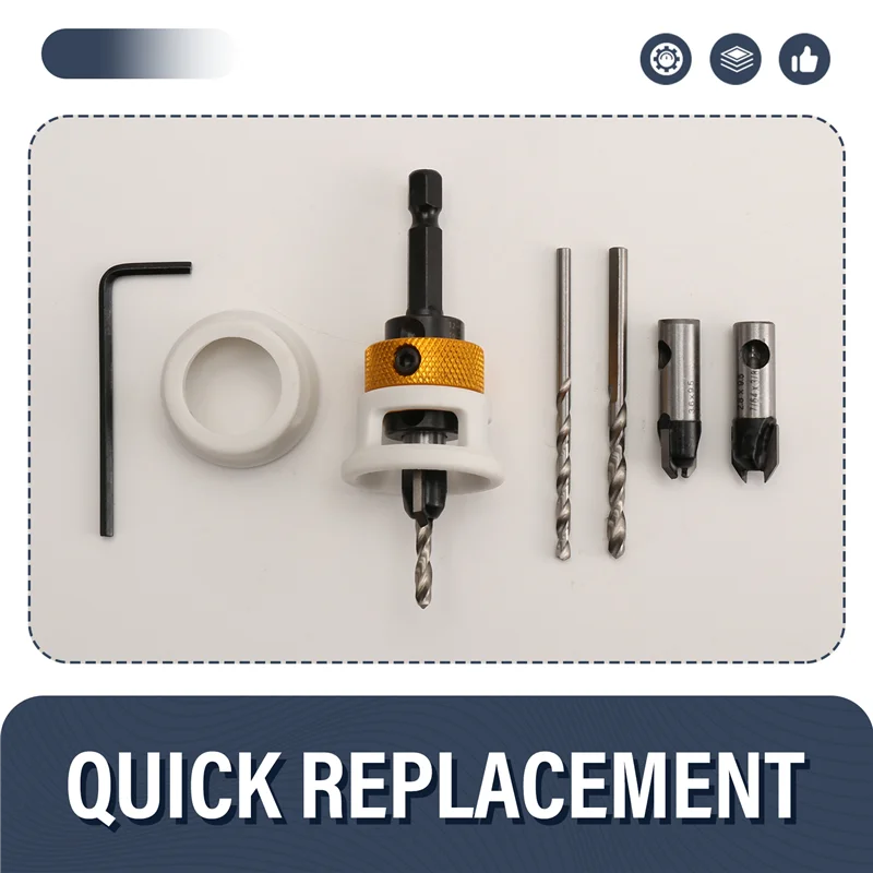 A02F-Countersink Drill Bit Set With Adjustable Depth Stop Quick Change Countersink Drill With Replaceable Drill Bits Qme
