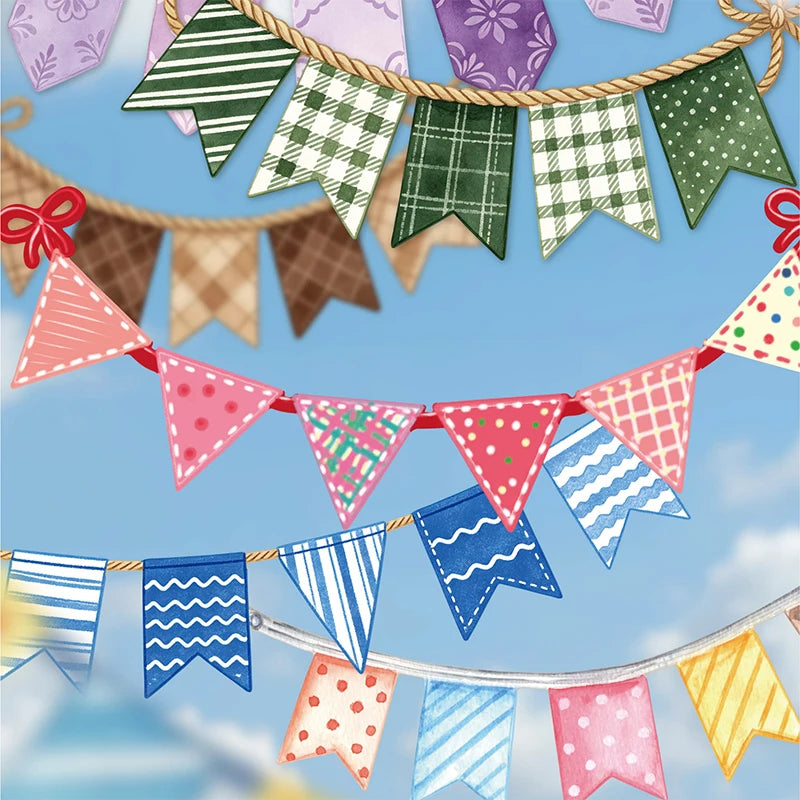 Colorful Bunting Decor Stickers, Retro Party Style for Junk Journal & Polaroid Decoration，Back to School Essentials Qme