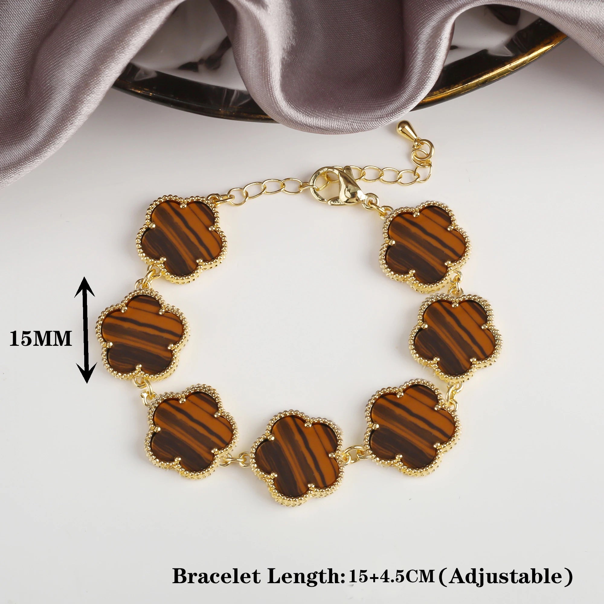 10 Color Classic Natural Stone Five Leaf Flower Bracelet For Women Party Wedding Daily Wear Brand Jewelryl Gift Free Shipping Qme Tiger Eye Gold