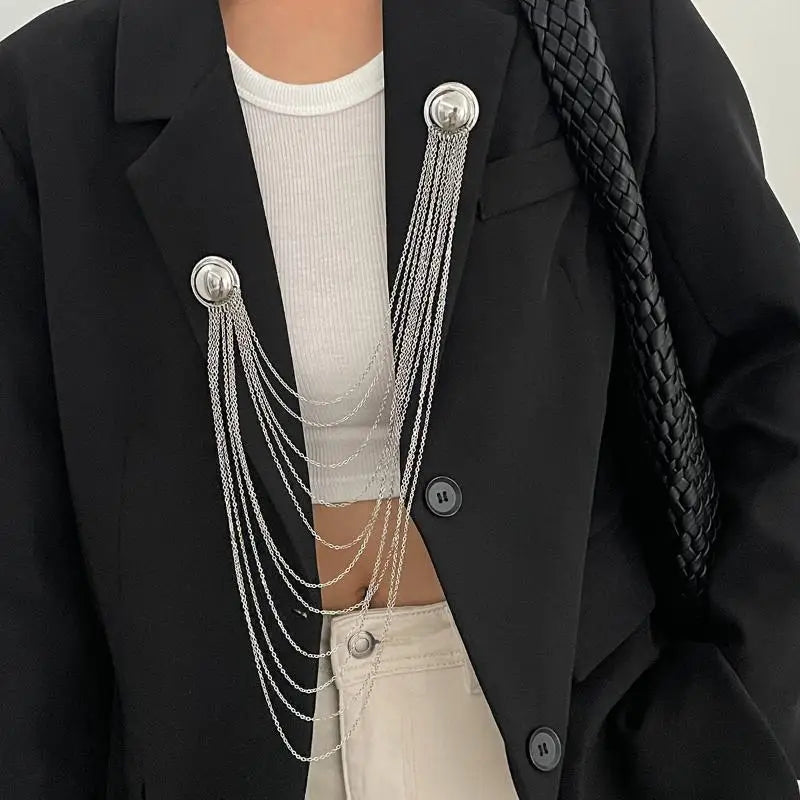 Creative Iron Tassel Chain Brooch Multi Layer Exaggerated Geometric Pearl Pins Clip Fashion Banquet Jewelry Accessories Qme A2