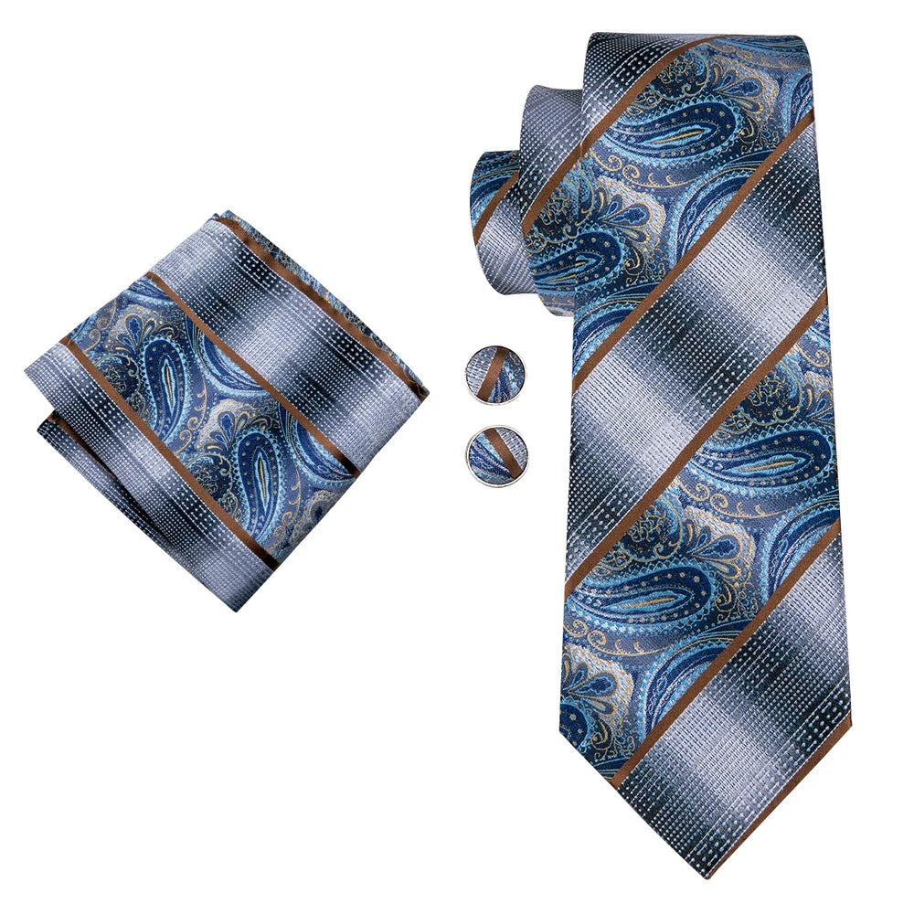 Hi-Tie Fashion 8.5cm Blue texture Men's Elegant Tie Handkerchief Cufflinks Set Wedding Party Accessories Gift for Men Gravats Qme n-3110