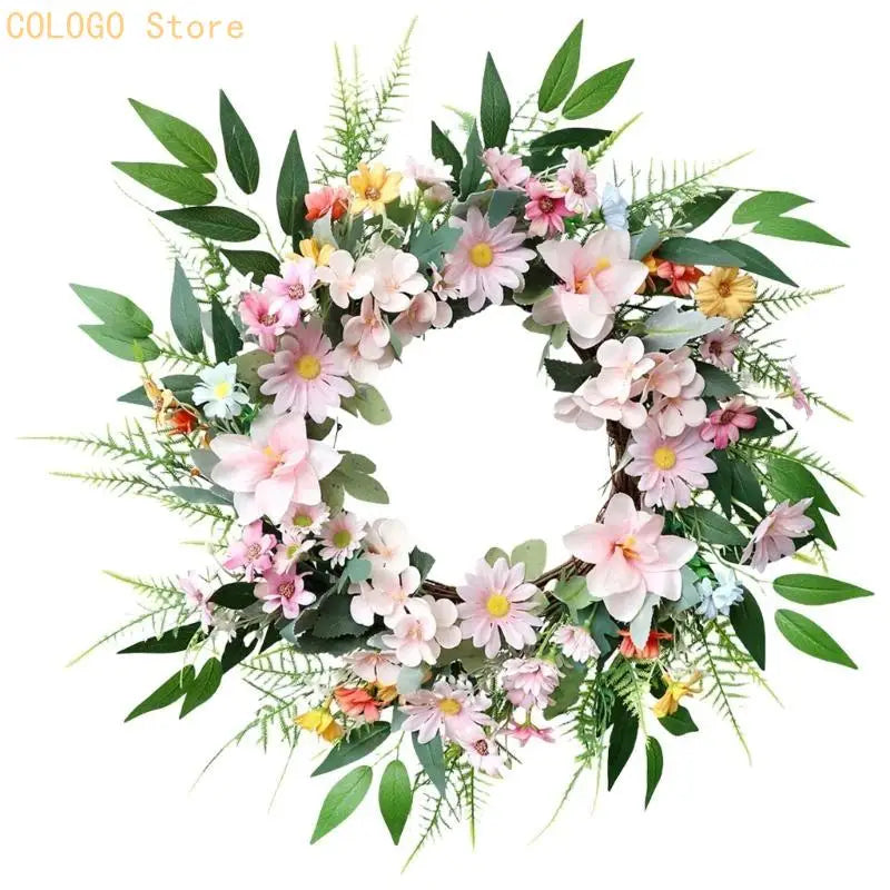 Artificial Flower Wreath Spring Decoration Front Door Farmhouses Qme