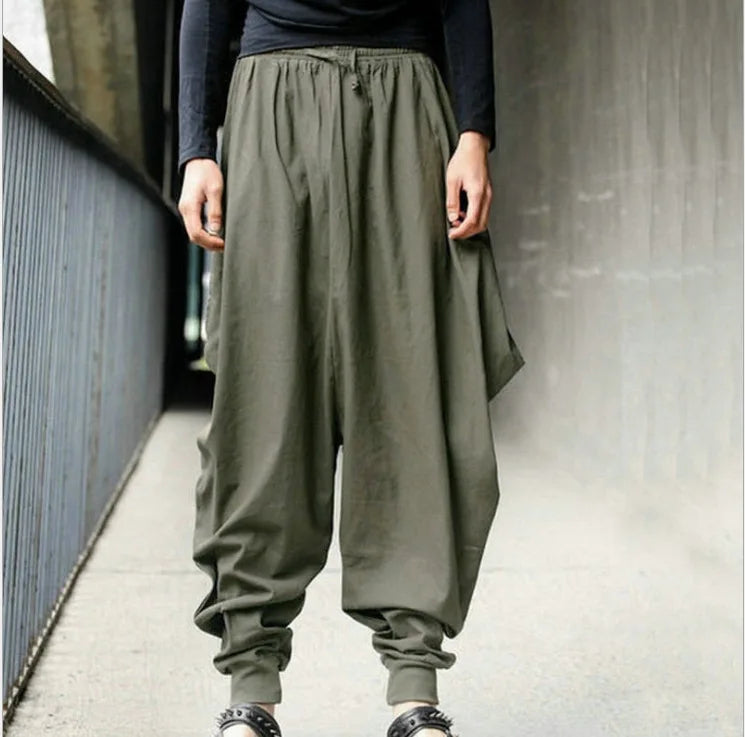 B Men Pants Solid Color Drawstring Joggers Casual Male Harem Pants Streetwear Loose Fashion Leisure Trousers Men S-5XL Qme Army green XXXL