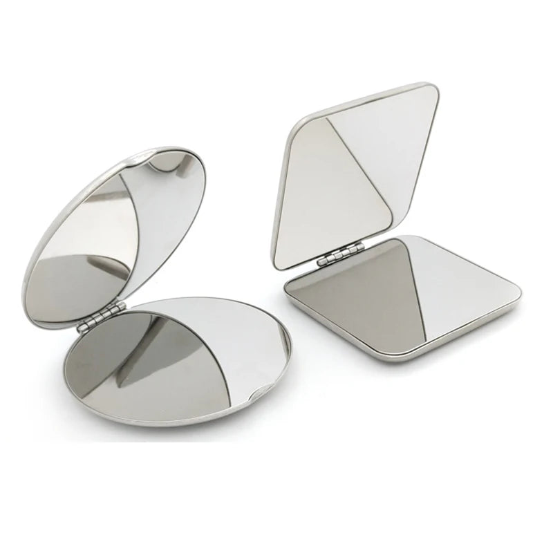 Portable Women Stainless Steel Makeup Mirror Hand Pocket Folded-side Qme