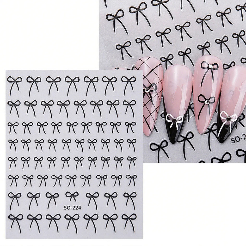 8pcs Mixed Color Bow Nail Art Stickers 3D Cute Red Black Pink Bowknot Nail Charms Foils Gold Laser Effect Bow Manicure Decor Qme