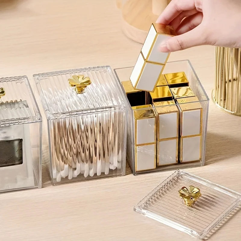 1pc Acrylic Cotton Swab Storage Jar, Transparent Storage Canister With Lid, Storage Box For Cotton Swab Pad Floss, Qme
