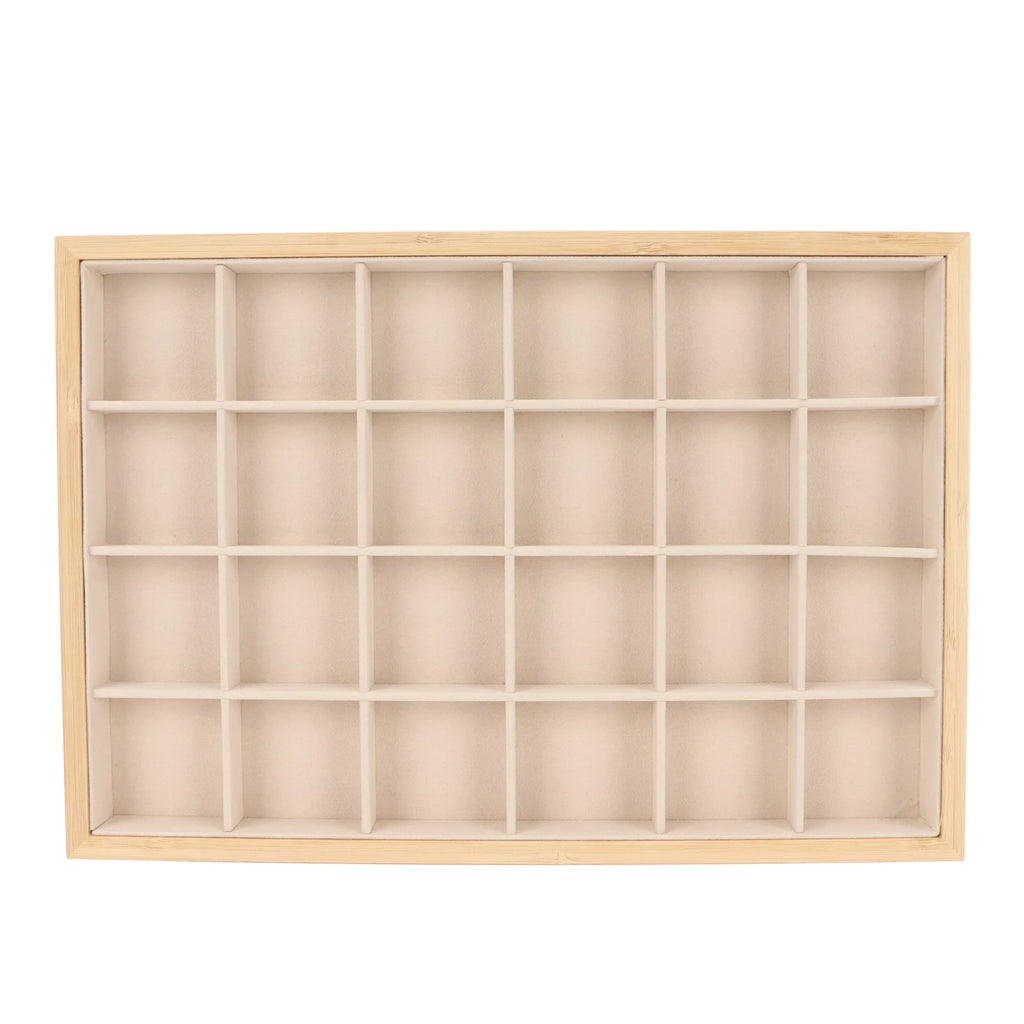 Jewelry Storage Display Trays Multipurpose 24 Grids Jewelry Tray for Ring Earring Bangle Bracelet Necklace Qme beige
