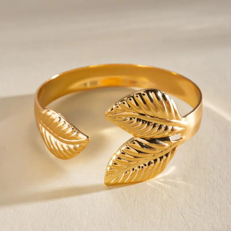 Vintage Ginkgo Leaf Butterfly Open Cuff Bangle Gold Silver Wide Statement Bracelet For Women Boho Party Jewelry Qme A9