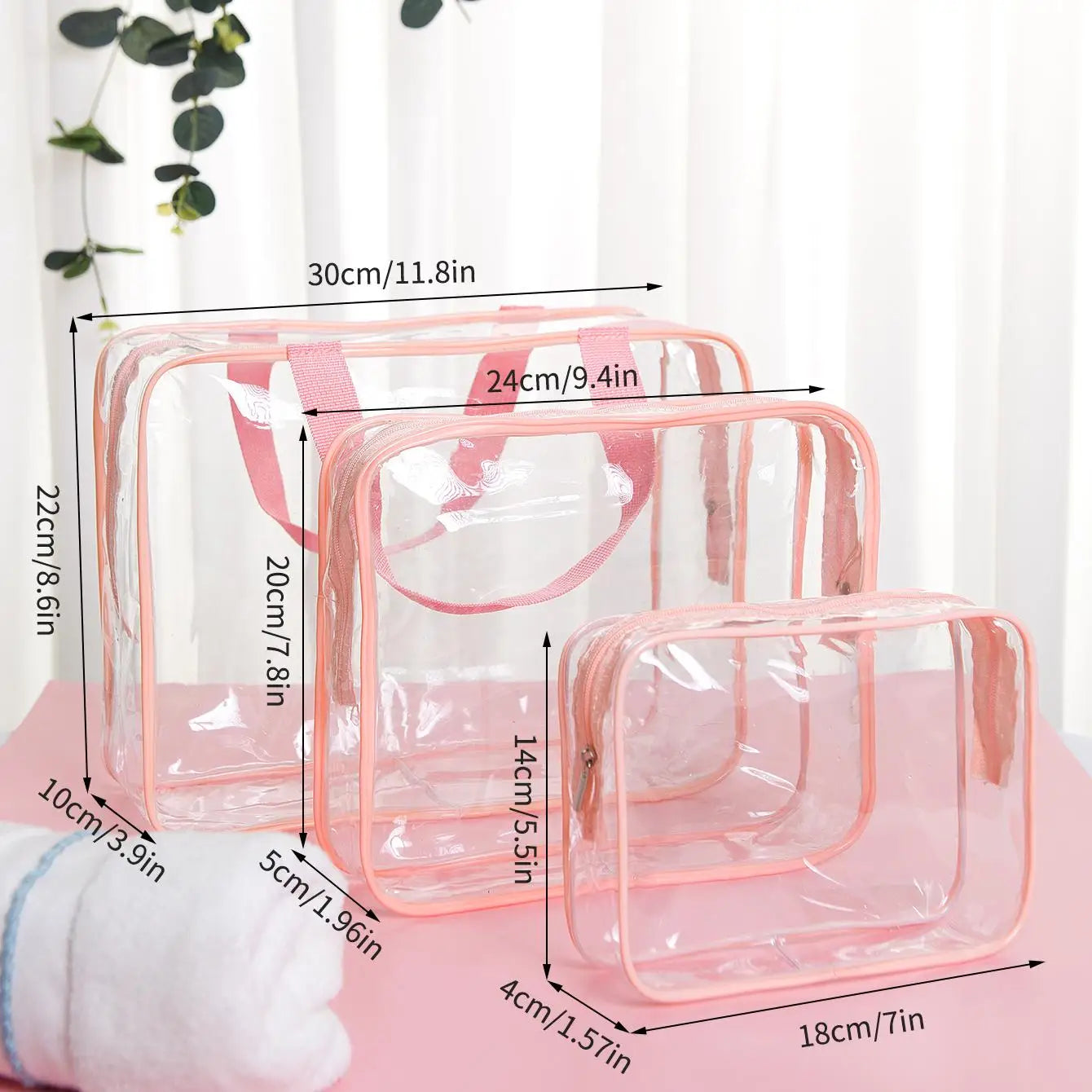 Travel Bag Pvc Transparent Waterproof Portable Makeup Bag, Suitable For Business Trips Toiletries Cosmetics Storage Qme pink S