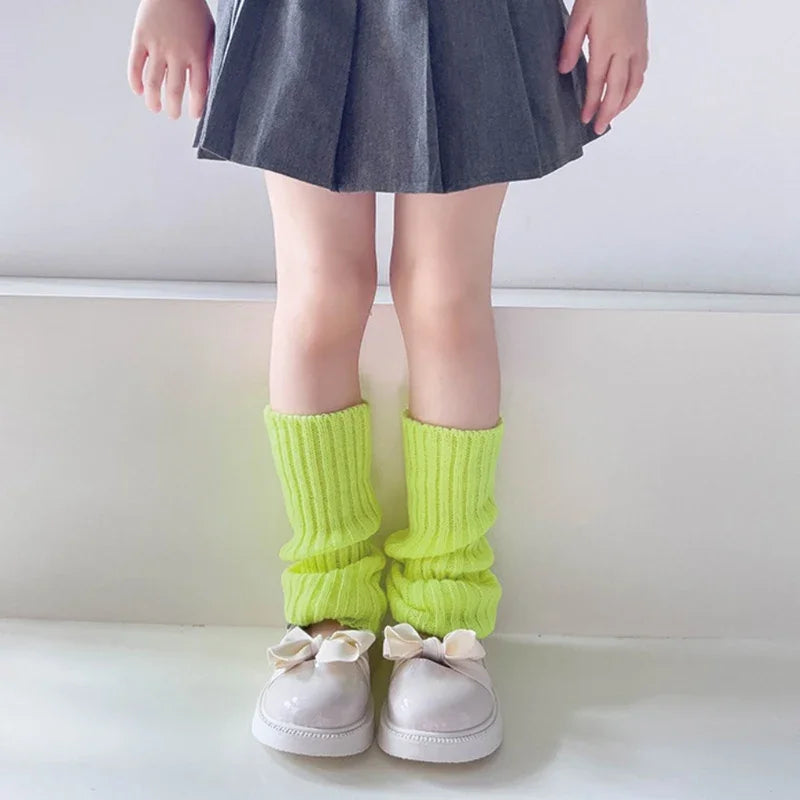 Sweet Girls Candy Color Korean Kids Leg Warmers Knitted Foot Cover Children Solid Autumn Winter Elastic Versatile Elephant Socks Qme A16 28cm or 11.02inch