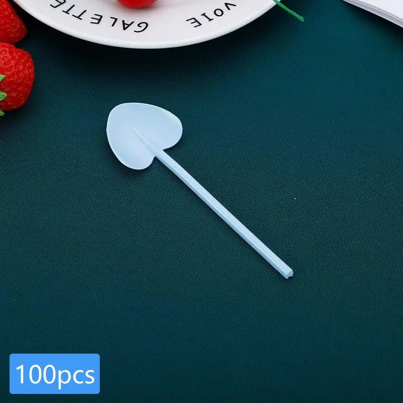 100pcs Heart Shape Disposable Spoons - Colorful Long Handle Dessert Spoons For Ice Cream, Cake, Pastry, Mooncakes | Cute Party Qme A5