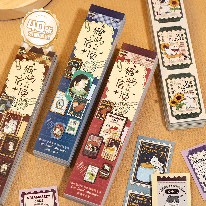 Retro Forest Style Cat Long Sticker Book, Perfect for Journal Collage, Kpop Deco, Gift Wrapping and Notebook Decoration Qme