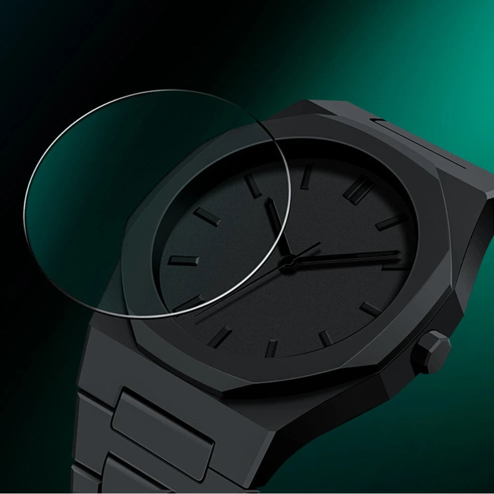 2PCS Men's high-end watch! All black octagonal watch+cross necklace set Qme