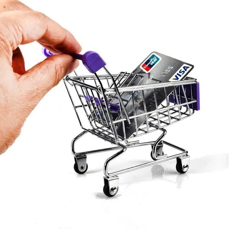 1:48 Mini Supermarket Shopping Trolley Cart Desktop Model Toy for Children Home Decoration Miniature Toy Qme