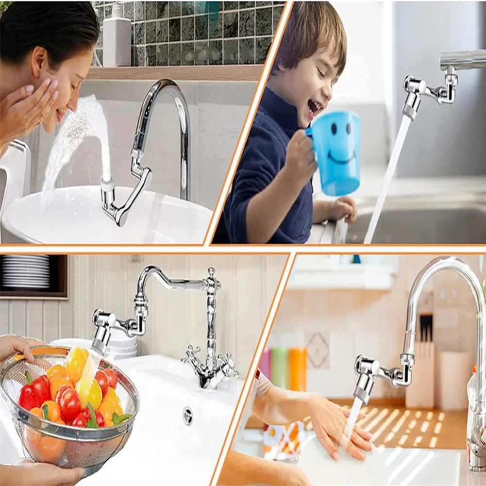 Metal Copper 1080° Rotation Faucet Aerator Extender Swivel Robotic Arm Faucets Sprayer Head Nozzle Kitchen Tap Saving Water Qme