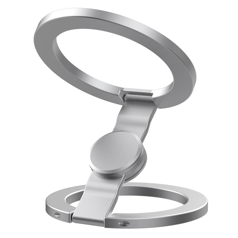 Foldable Double-Sided Mobile Phone Holder for iPhone 17 16 15 14 13 Portable 360° Rotation Stand with Strong Magnet Finger Grip Qme Silver