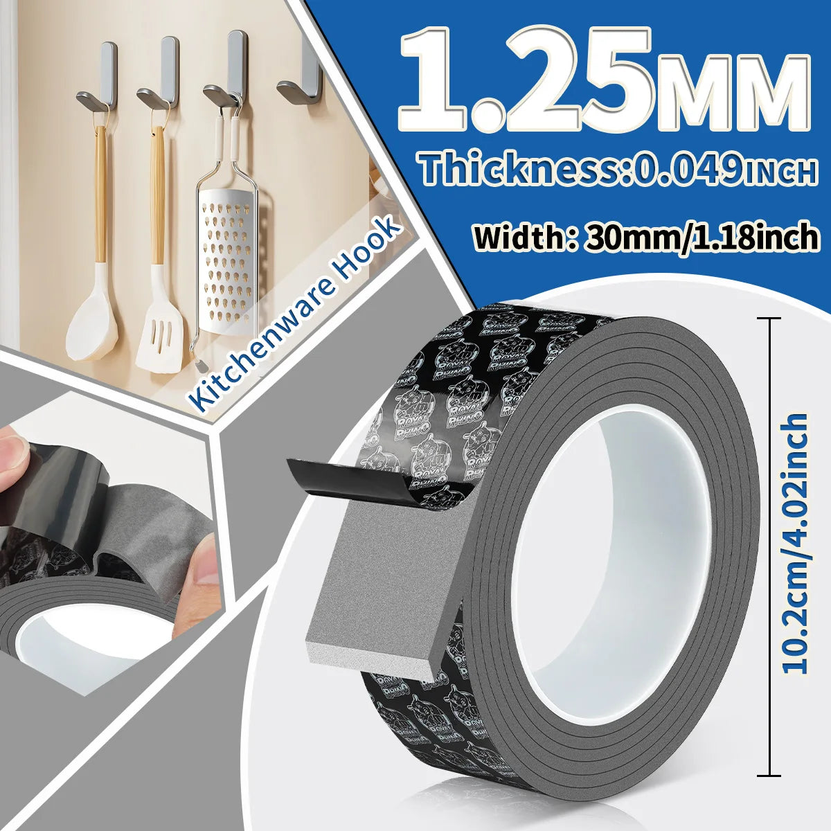 Strong Double Sided Adhesive Tape High Viscosity Thicken Fixed Vehicle-mounted Driving Recorder Black Tape No Trace Qme width-30mm 1.25mm