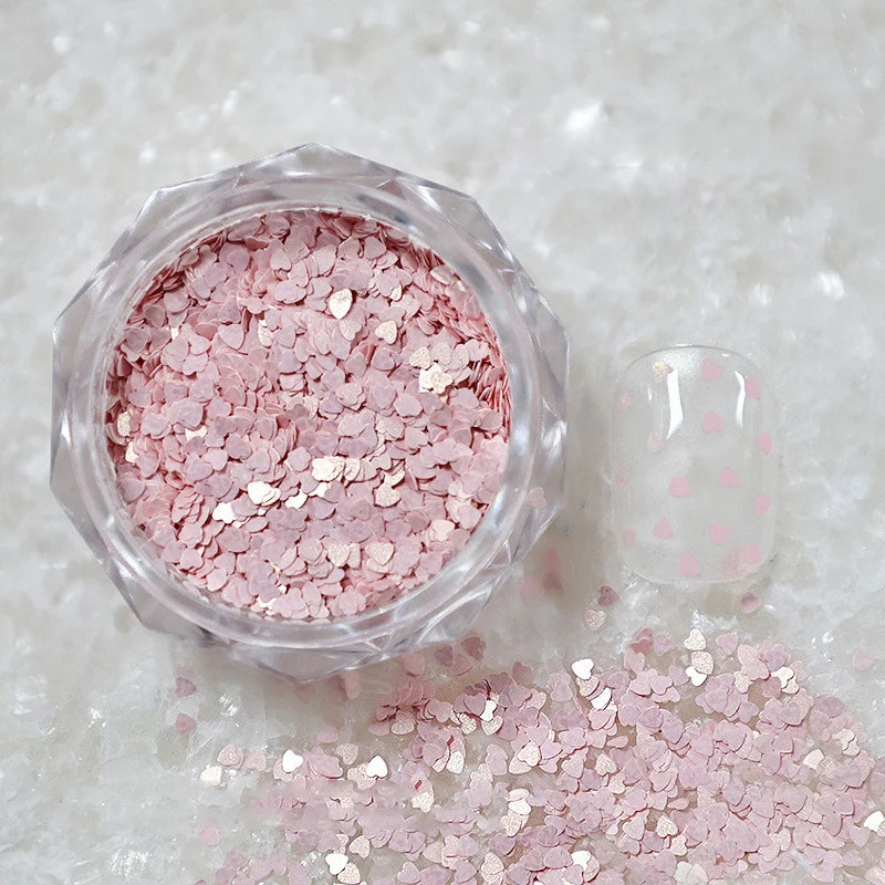 1Jar Mini Sparkling Love Nail Glitter Heart Decoration Salon Design Qme Light pink