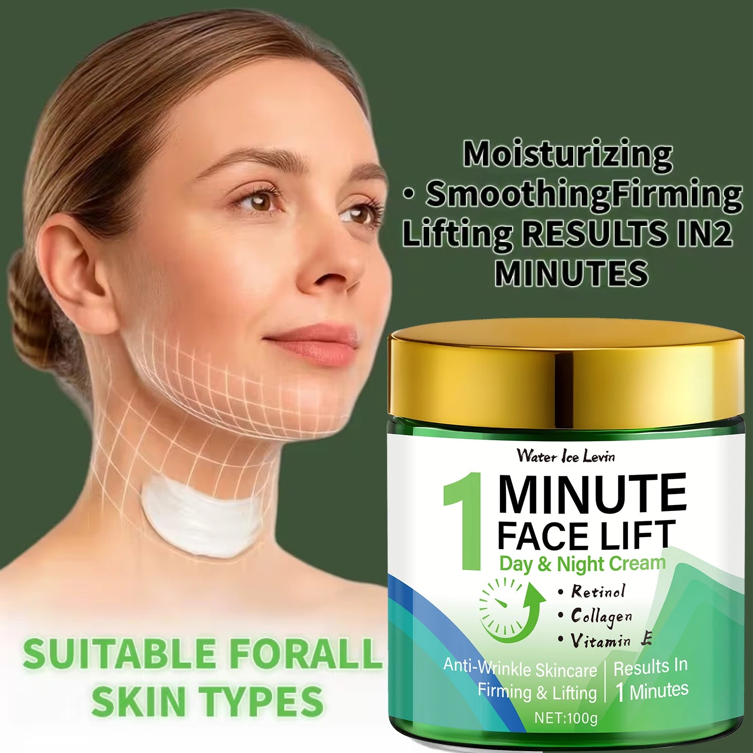 Minute Face Lift Day & Night Cream with Retinol & Collagen for Instant Firming & Deep Moisture. Qme