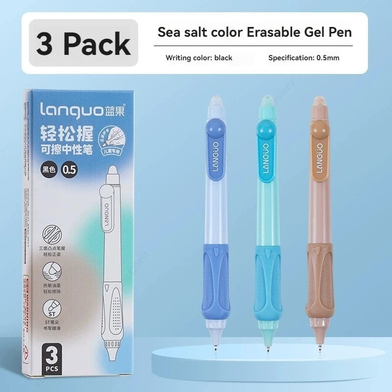 3Pcs/Set Erasable Gel Pens Kawaii 0.5mm Blue/Black Ink Quick Drying ST Tip Proper Pen for Student Stationery Supplies Qme Black Sea salt