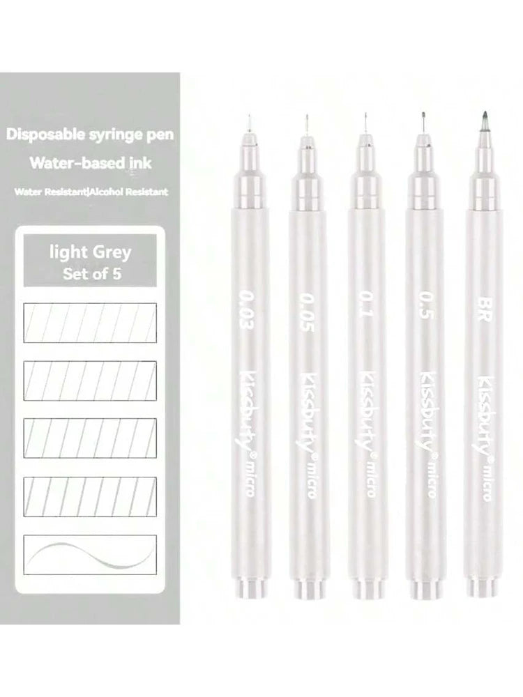5Pcs Color Micro-Pen Fineliner Pens,High Quality Pigment Liner Multiliner Archival Ink Micro Fine Pen,for Sketching, Drawing Qme Light grey-mix