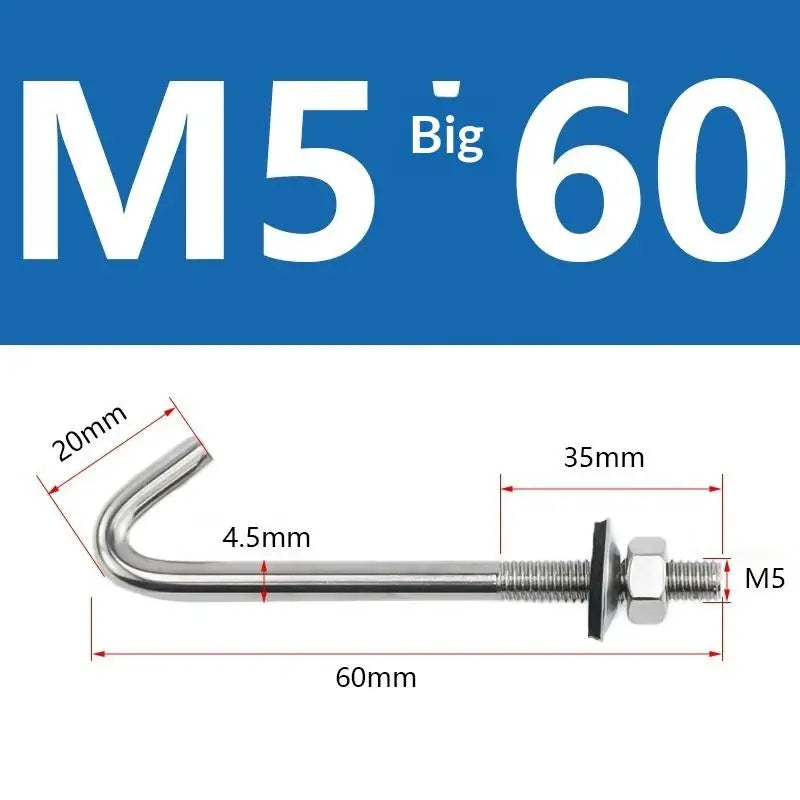 304 Stainless Steel M5 M6 L Hook Bolts With Matching Nuts Washers For Industrial Construction Home Hanging Qme A1