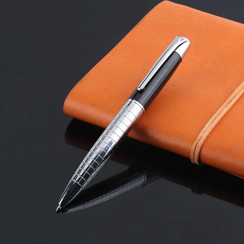 1 Pc Business High-end Metal Rotating Ballpoint Pen, 1.0mm Medium Ball Point Black Ink,Durable,Smooth Writing Office Supplies Qme silver