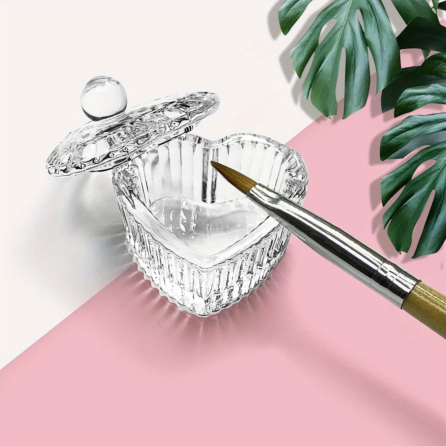 Clear Nail Art Acrylic Liquid Powder Dappen Dish Bowl Sweet Heart Multi-shaped Glass Crystal Cup With Cap Lid Bowl Qme