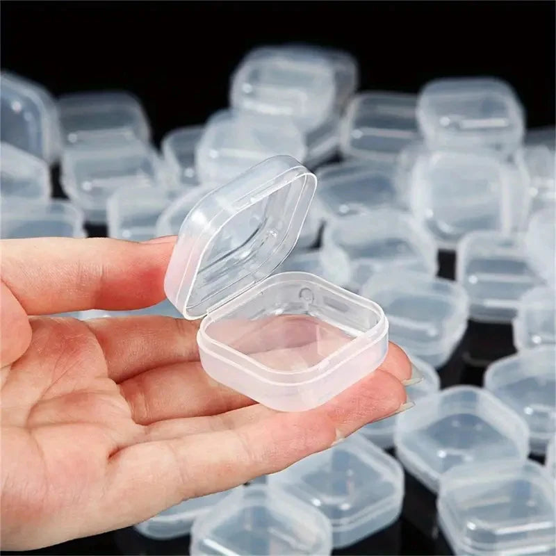 Mini Plastic Jewelry Storage Box Square Transparent Flip Portable Pill Container Jewelry Holder Packaging Earrings Display Case Qme