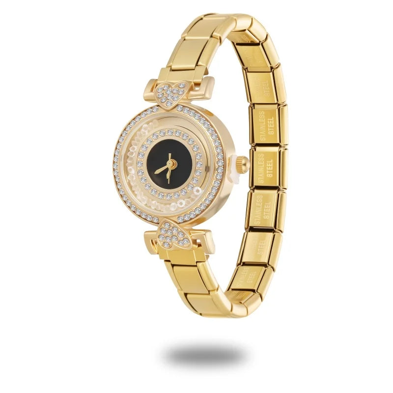 Fashion Women's Stainless Steel Round Shiny Zircon Watch DIY Width