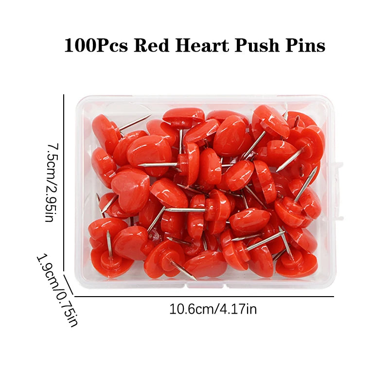 Intricate Love Heart Push Pins Cork Board Wall Bindings Qme 100pcs red