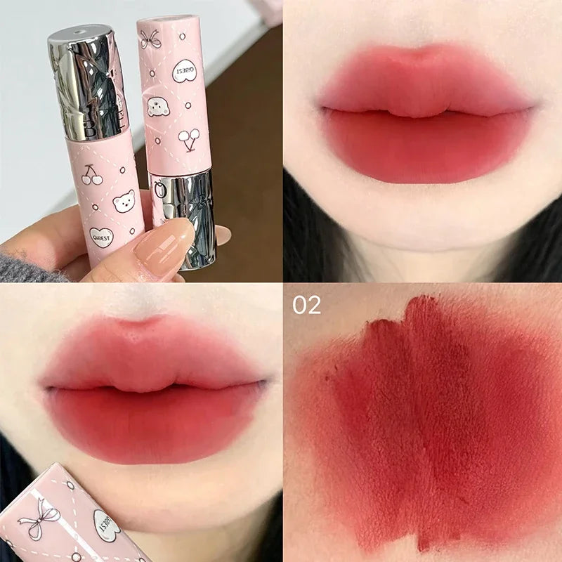 QIBEST New 4 Colors Velvet Matte Ink Lipgloss Lasting Sexy Red Lip Gloss Non-stick Cup Lipstick Waterproof Lip Stain Tint Makeup Qme 02