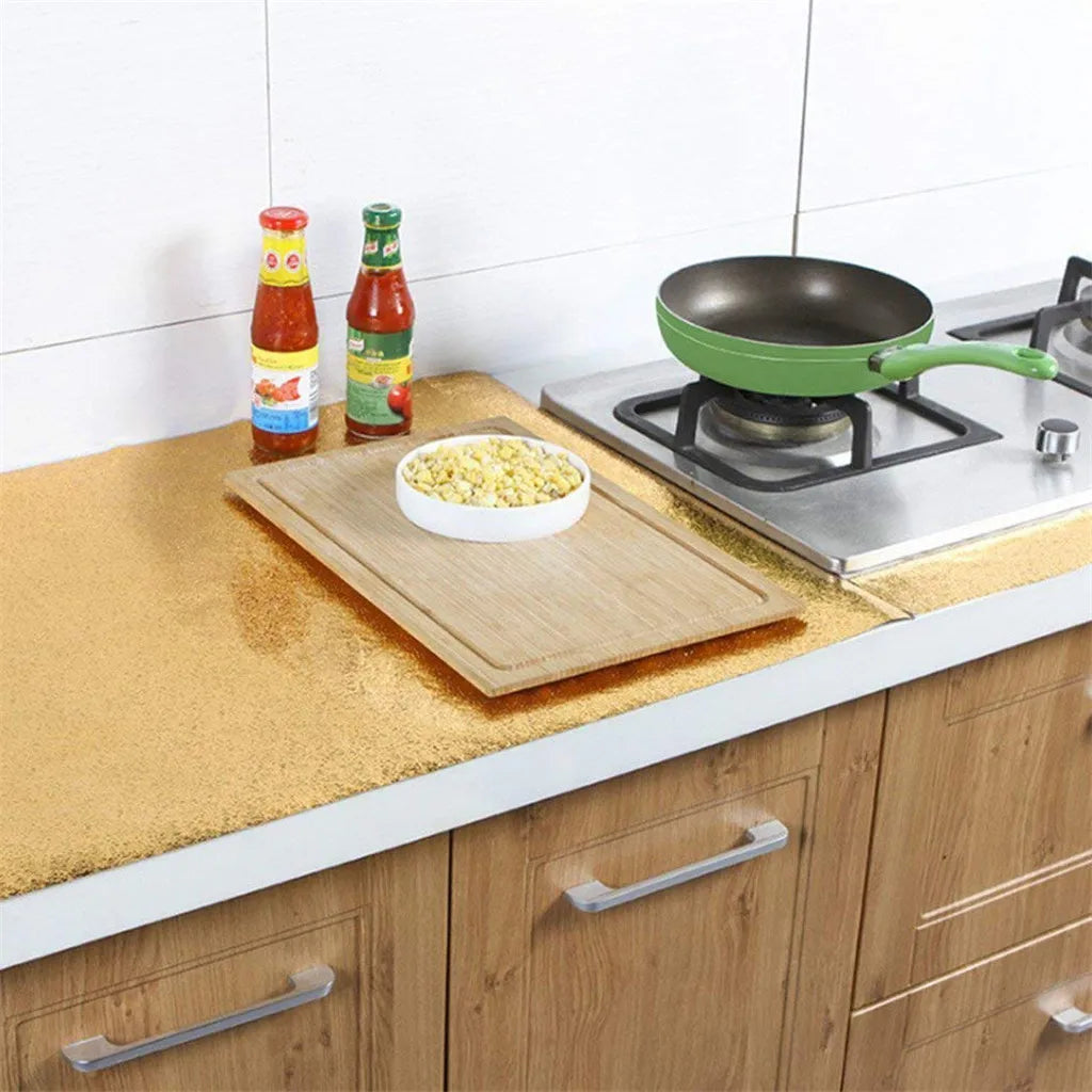 DIY Waterproof Oil Proof Aluminum Foil Self Adhesive Wall Sticker Gold Shiny High Aesthetic Utility Kitchen Stickers Qme