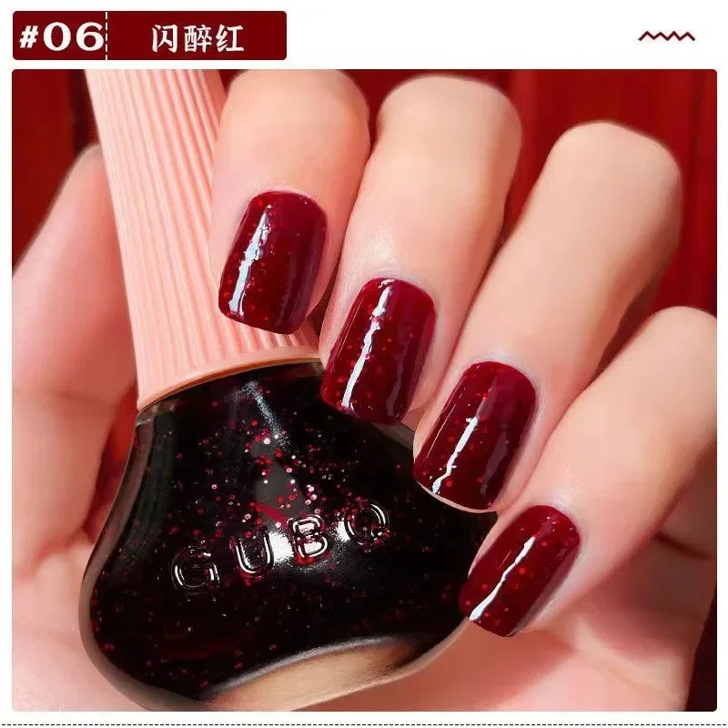 45 Colors Nail Polish Oil-based Nails Polish No-bake Quick Dry Non-tear Small Glitter Nail Gel Transparent Red Nail Art Qme 06