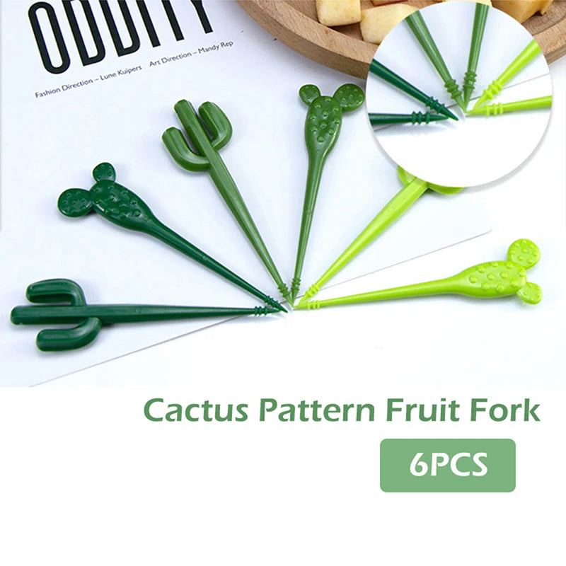 6Pcs Cute Cactus Mini Cartoon Toothpick Fruit Forks For Bento Box Lunch Box Decorative. Qme 6pcs