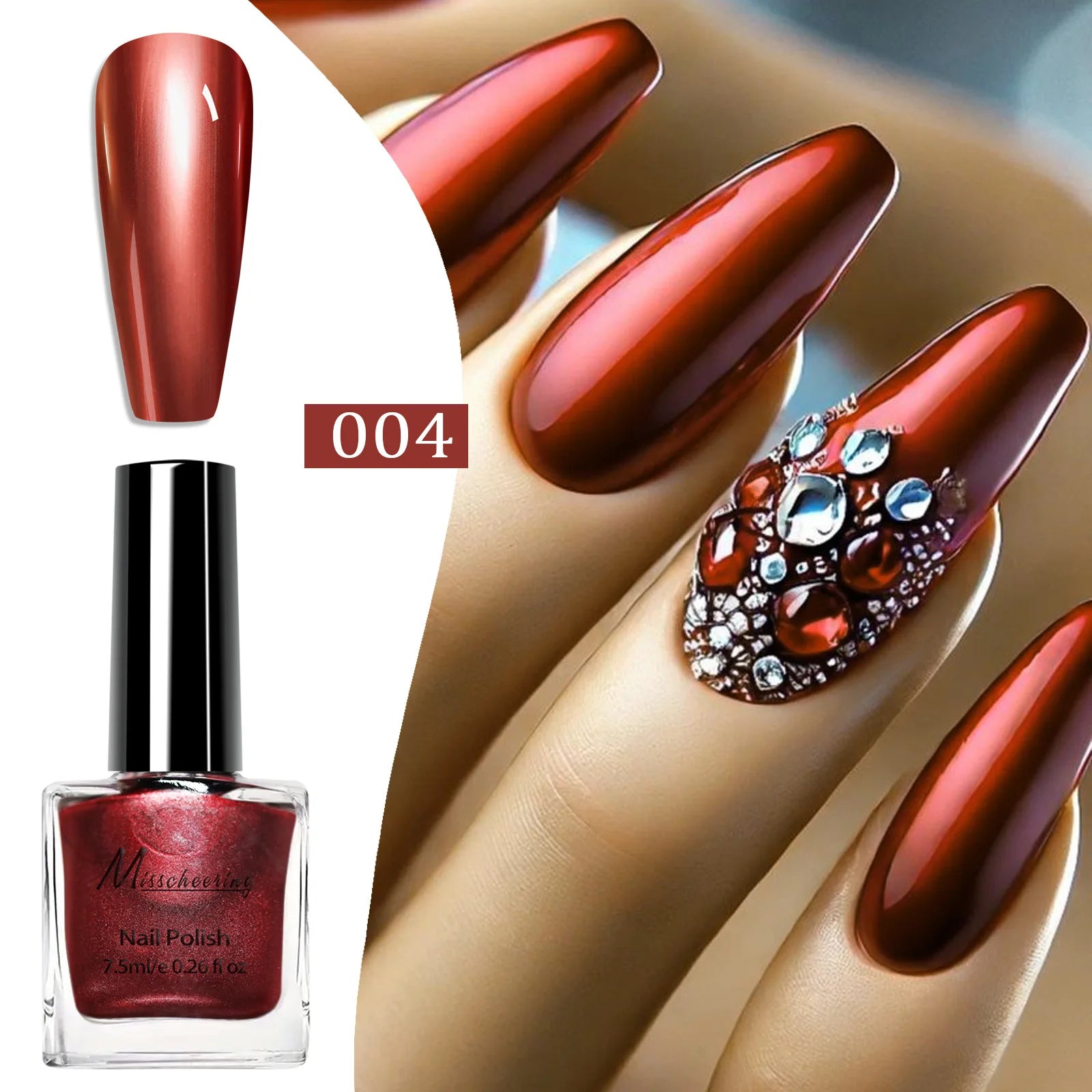 Instant Chrome Nail Polish 12 Colors - No UV Lamp Mirror Effect, Quick Dry Metallic Nail Lacquer, Long Lasting Salon Nail Polish Qme 04