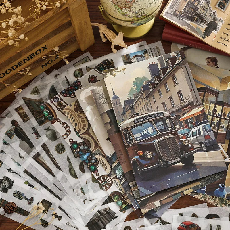 50/100pcs Vintage PET Material Sticker Book Creative Stationery Stickers DIY Collage Handbook Decorative Scrapbooking Stickers Qme