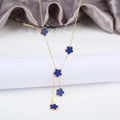 Classic Stainless Steel Five Leaf Flower Set Bracelet Necklace Earrings Luxury for Woman Party Daily Wear Jewelry Free Shipping Qme Blue Necklace