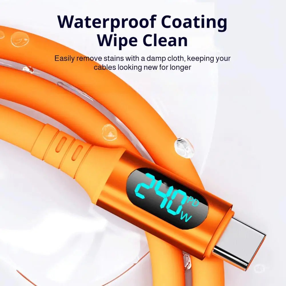 USB C Cable Charger Cord 240W Digital Display Fast Charging Silicone Qme