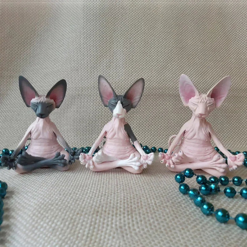 Meditation Yoga Happy Cat Whimsical Buddha Sphinx Figurine Art Decor Qme