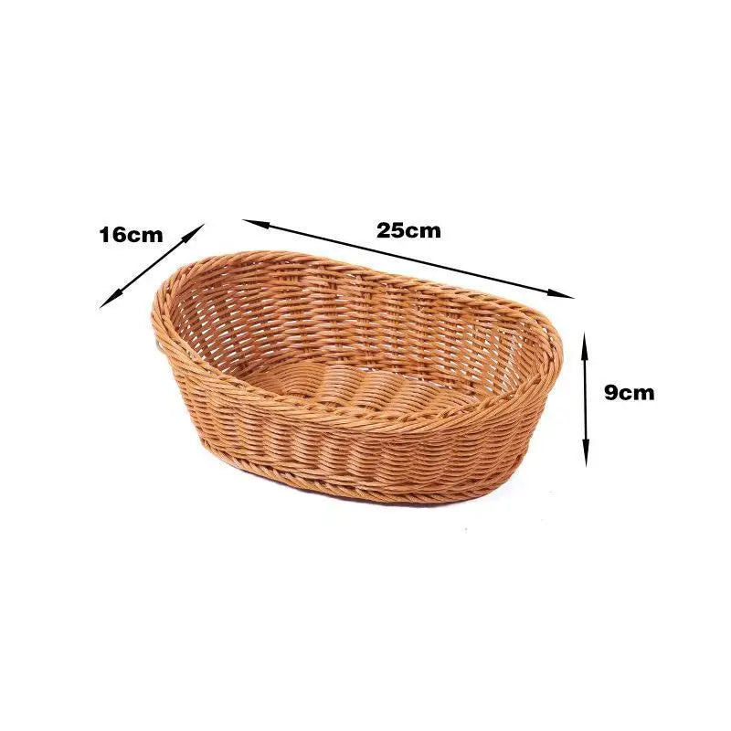 Handwoven Plastic Rattan Basket Durable Washable For Kitchen Bread Fruits Snacks Holder Qme A2