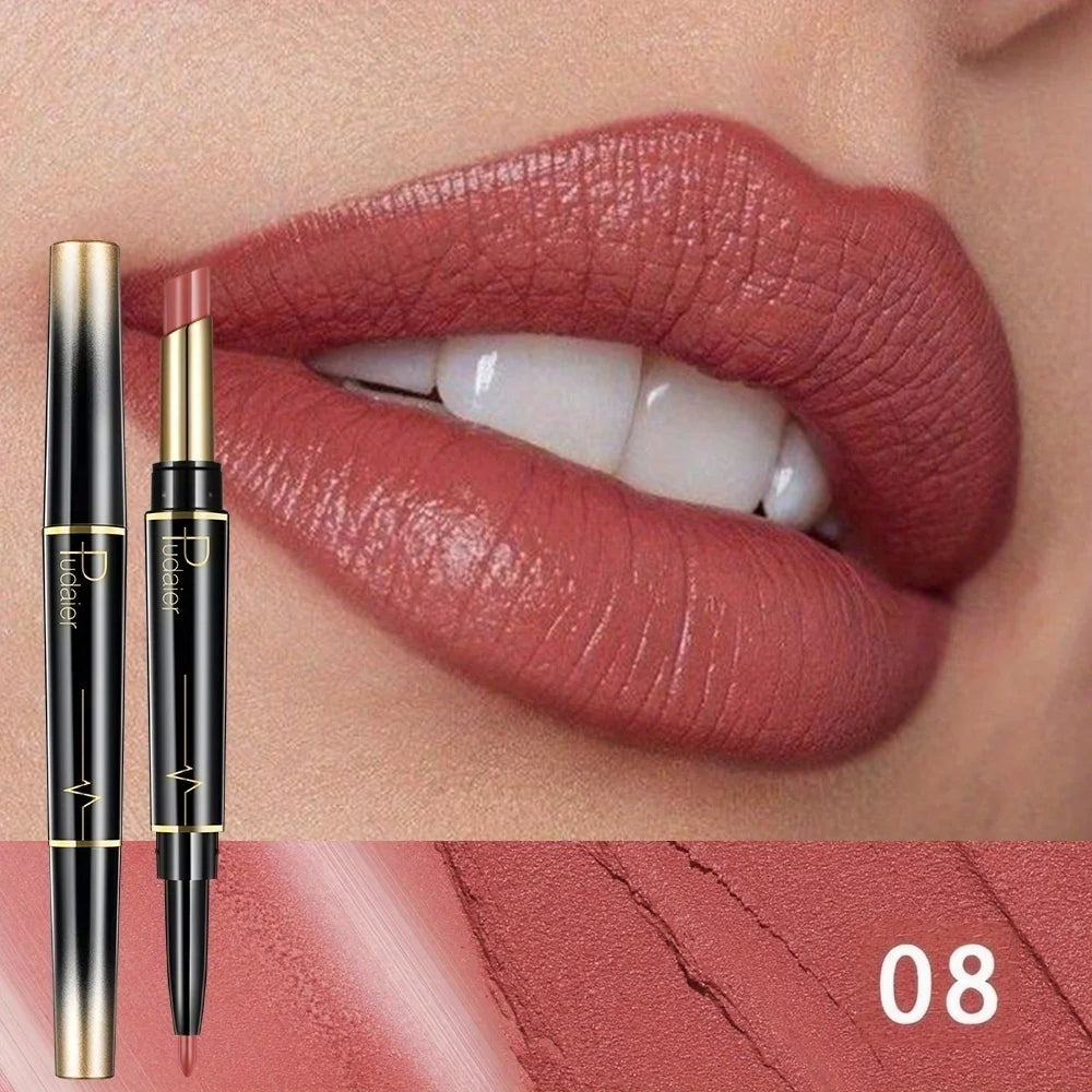 Double-headed Lipstick Lip Liner Gloss Moisturizing Formula Not Easy Qme 08