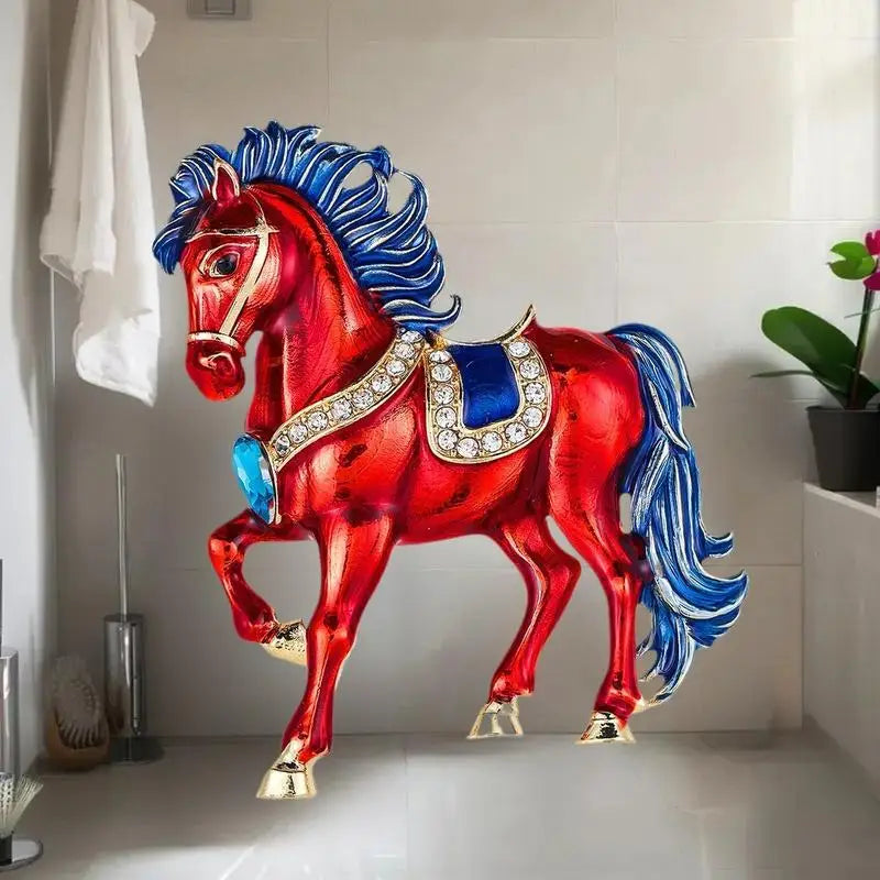 Exquisite Rhinestone Running Horse Brooches Women Men 4-color Enamel Qme