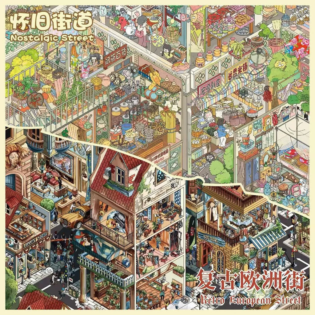 TIANZI 5/6Pcs Super Large Miniature Scene Sticker Pack 3D Cute Three-Dimensional House DIY Sticker Collection Book Sence Sticker Qme