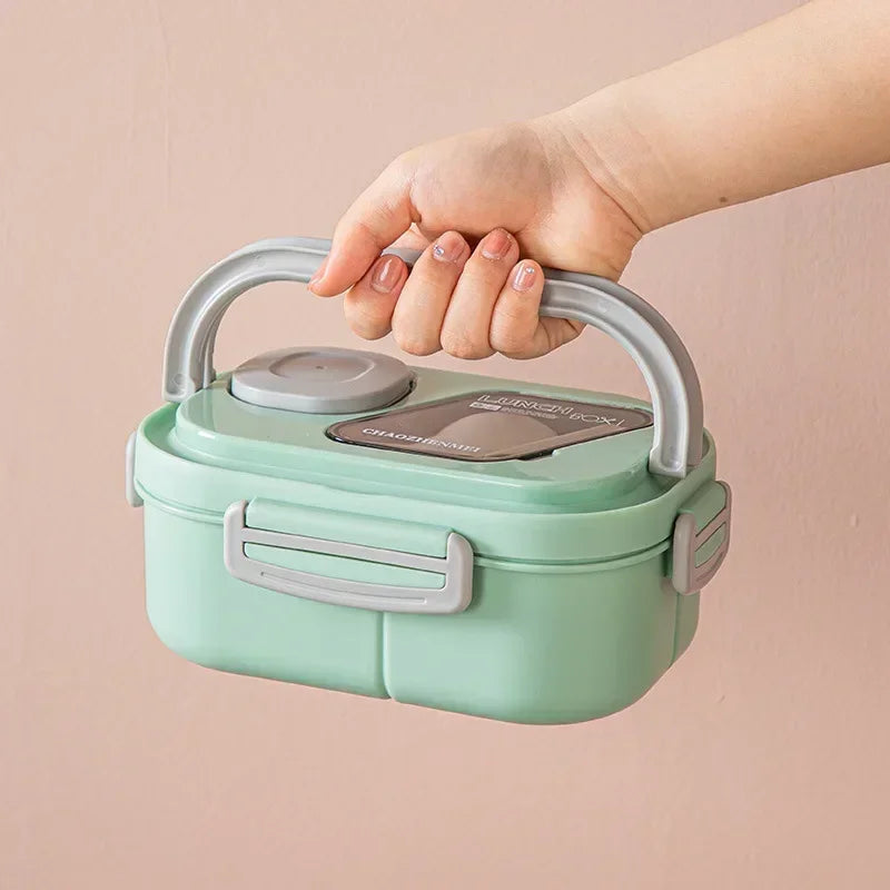 Portable Lunch Box Compartment Wheat Straw Bento Carrying Handle Qme