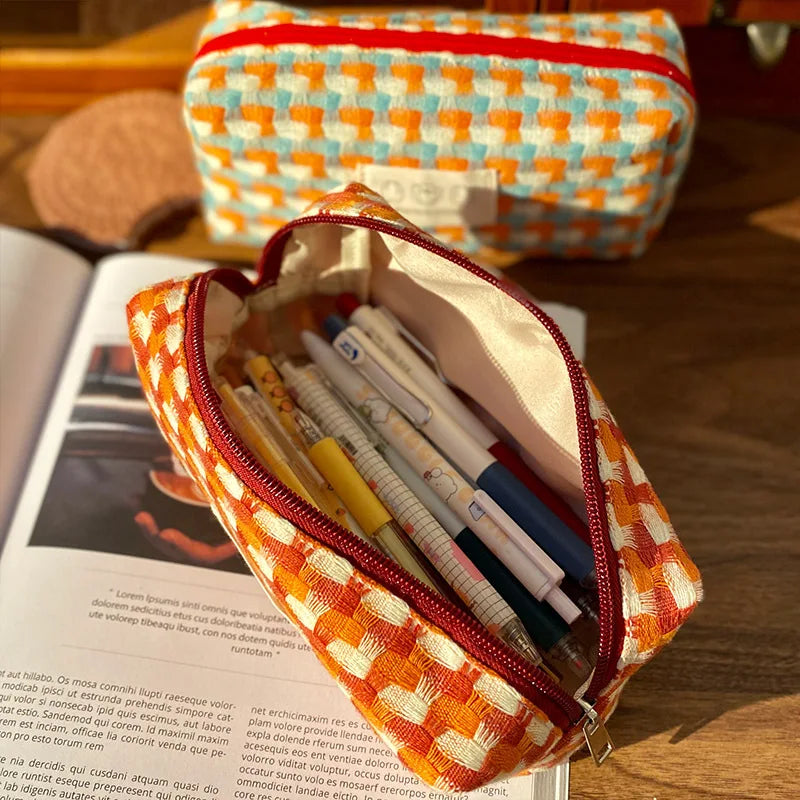 Japanese Rainbow Weave Pouch Simple Large Sturdy Stationery Bag Qme