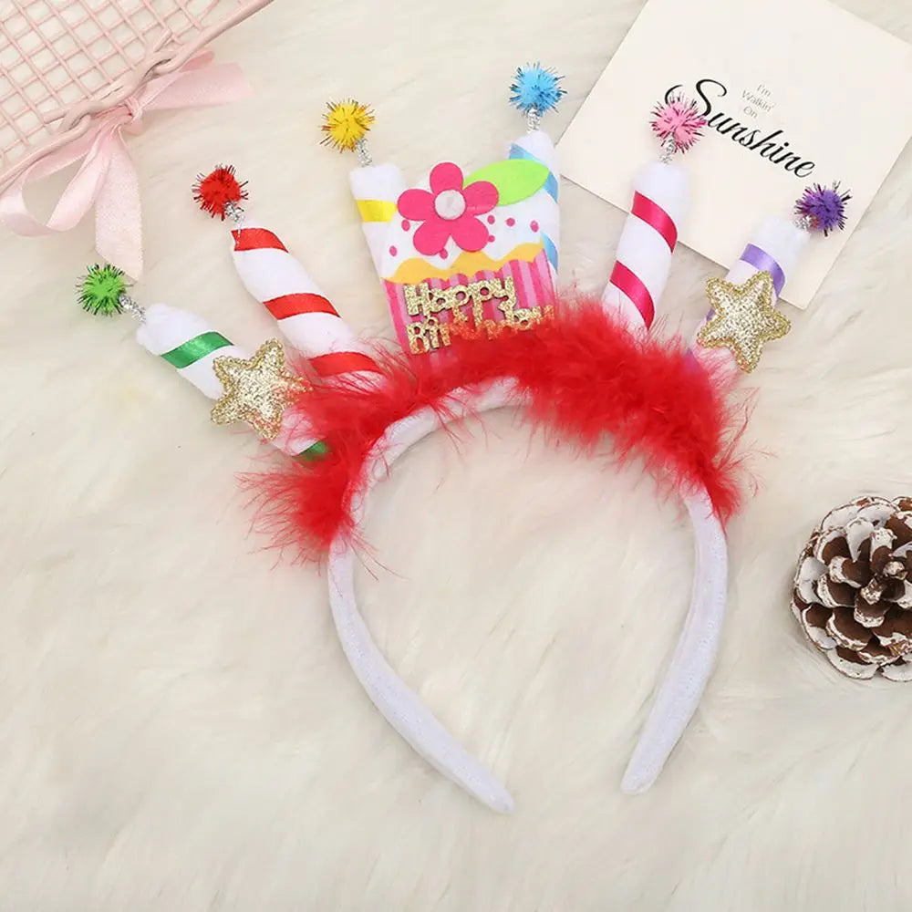 Decor Children Happy Birthday Headwear Crown Candle Hairband Hair Qme white